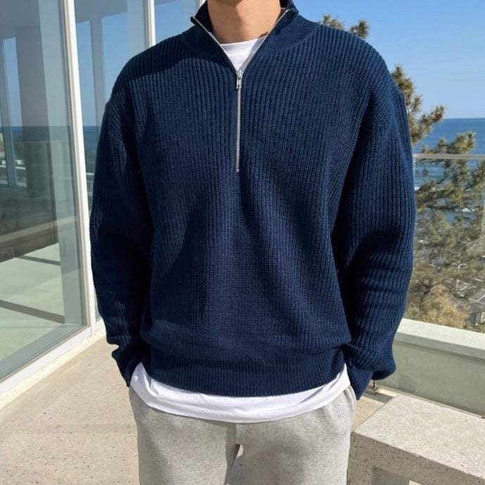 Halb-Reißverschluss-Pullover – Warm – Rippstrick – Strickpullover – Herren-Pullover mit Halb-Reißverschluss-Chaps Herrenmode