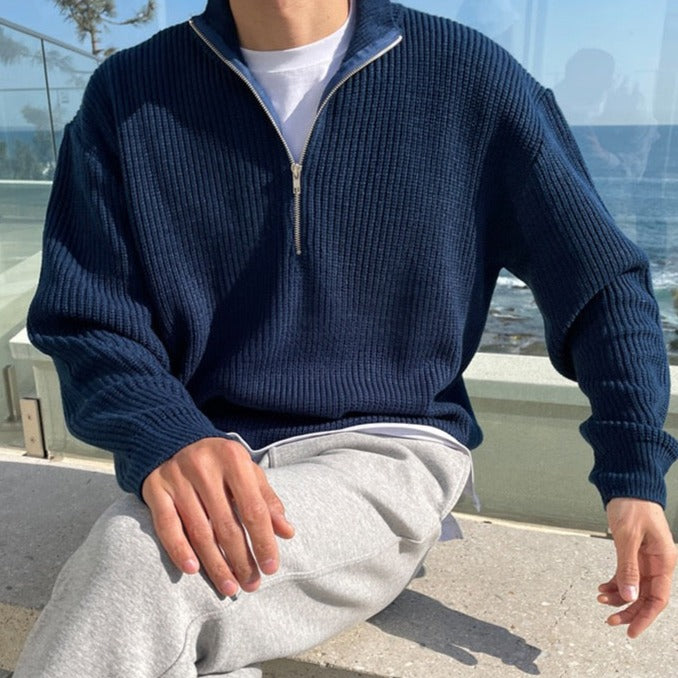 Halb-Reißverschluss-Pullover – Warm – Rippstrick – Strickpullover – Herren-Pullover mit Halb-Reißverschluss-Chaps Herrenmode