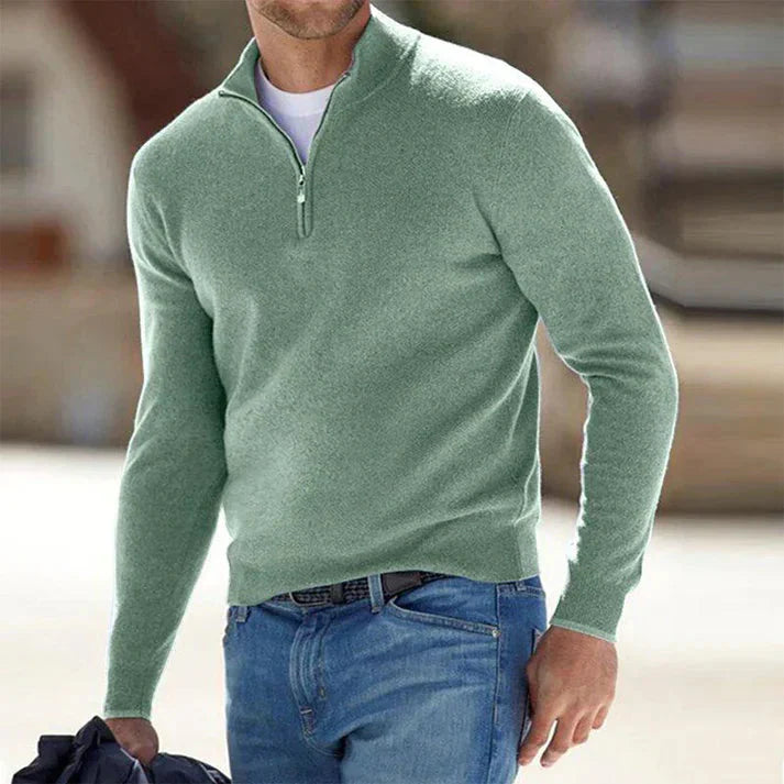 Halber Reißverschluss-Pullover | Gestrickt | Langarm | Pullover-Pullover | Herren Pullover mit viertel Reißverschluss-Grün-S-Chaps Herrenmode