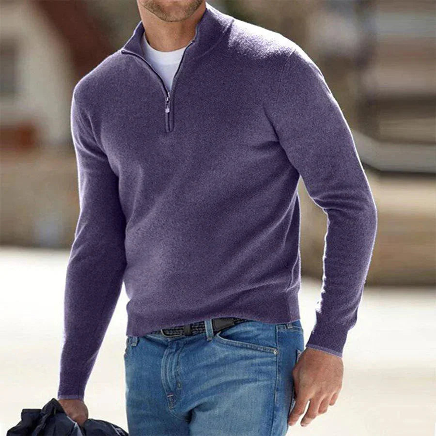 Halber Reißverschluss-Pullover | Gestrickt | Langarm | Pullover-Pullover | Herren Pullover mit viertel Reißverschluss-Violett-S-Chaps Herrenmode