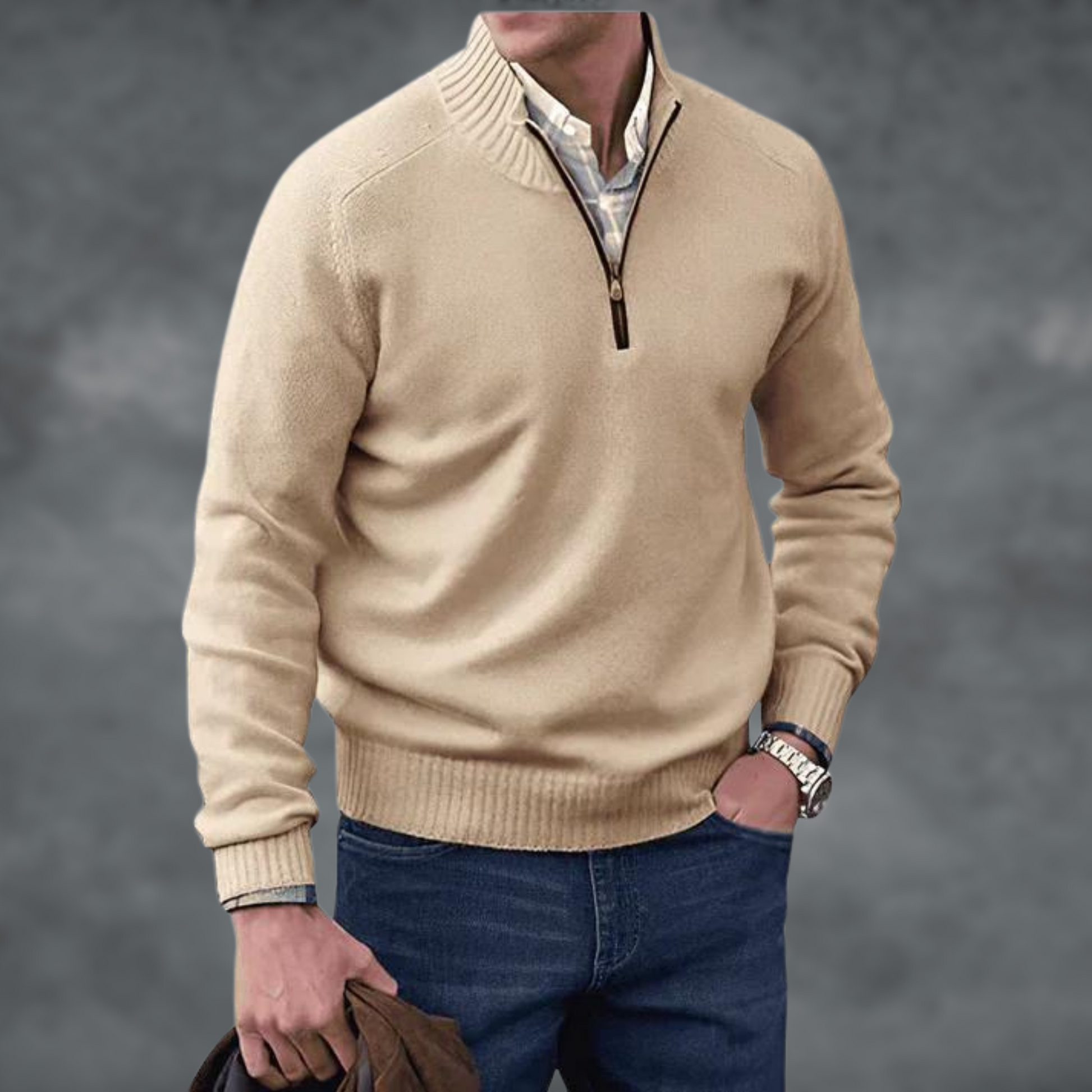 Herren Strickpullover Stehkragen Halbzipper - BerlinGlamour