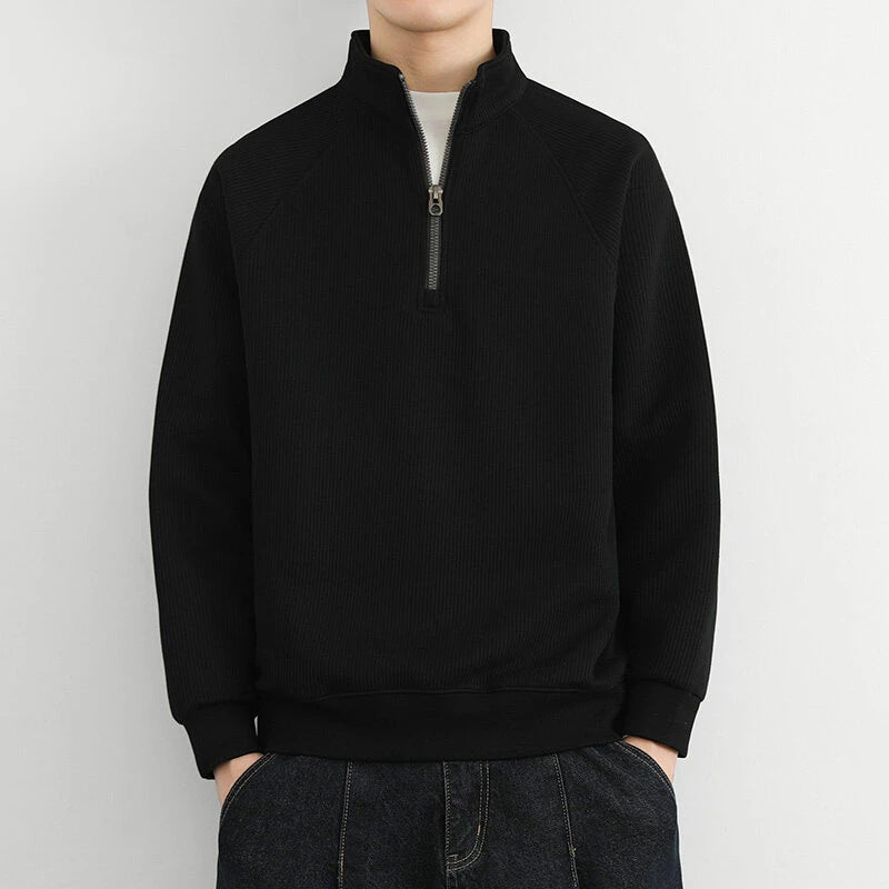 Half-Zip Pullover - Lässiger gerippter Quarter-Zip Pullover für Männer-Schwarz-M-Chaps Herrenmode