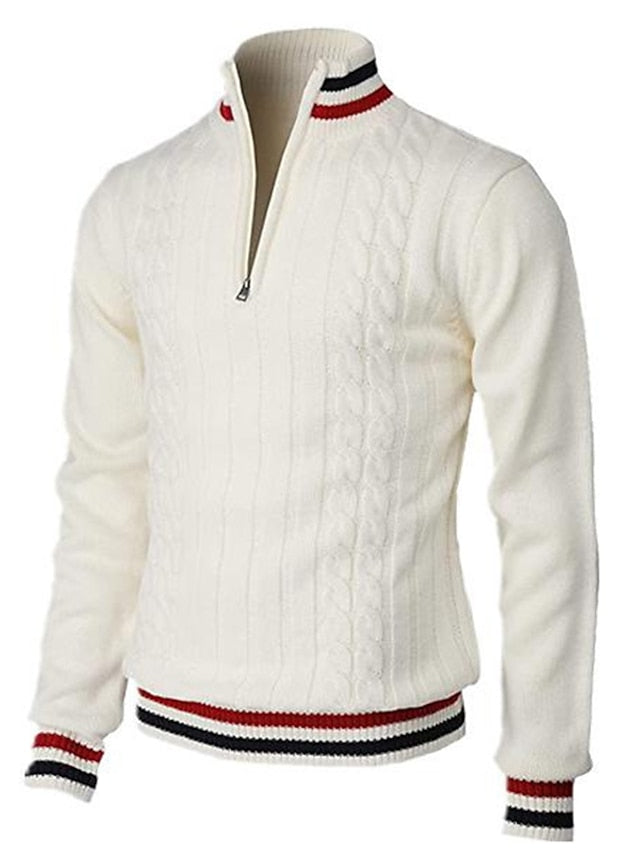 Herren Zopfstrick Pullover Stehkragen Sweater Kapuzenlos - BerlinGlamour