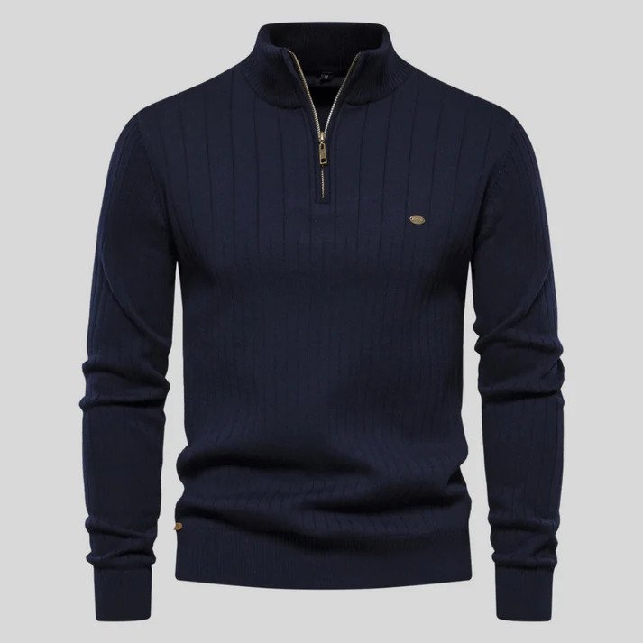 Half Zip Sweater - Langarm - Stehkragen - Strickpullover - Herren Pullover-Dunkelblau-S-Chaps Herrenmode