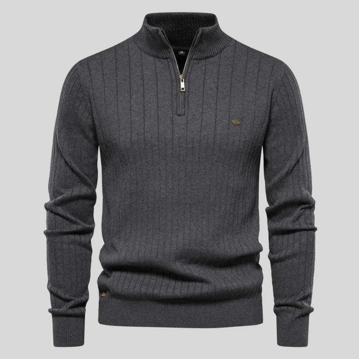Half Zip Sweater - Langarm - Stehkragen - Strickpullover - Herren Pullover-Dunkelgrau-S-Chaps Herrenmode