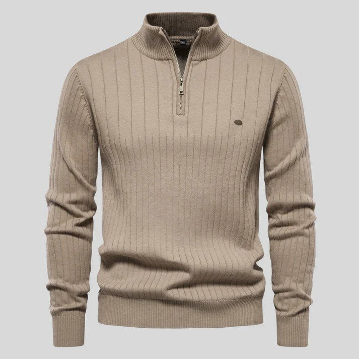 Langarm Herren Pullover Stehkragen Strick Halfzip - BerlinGlamour