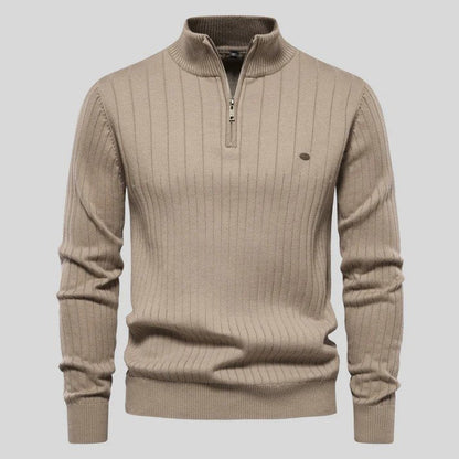 Langarm Herren Pullover Stehkragen Strick Halfzip - BerlinGlamour