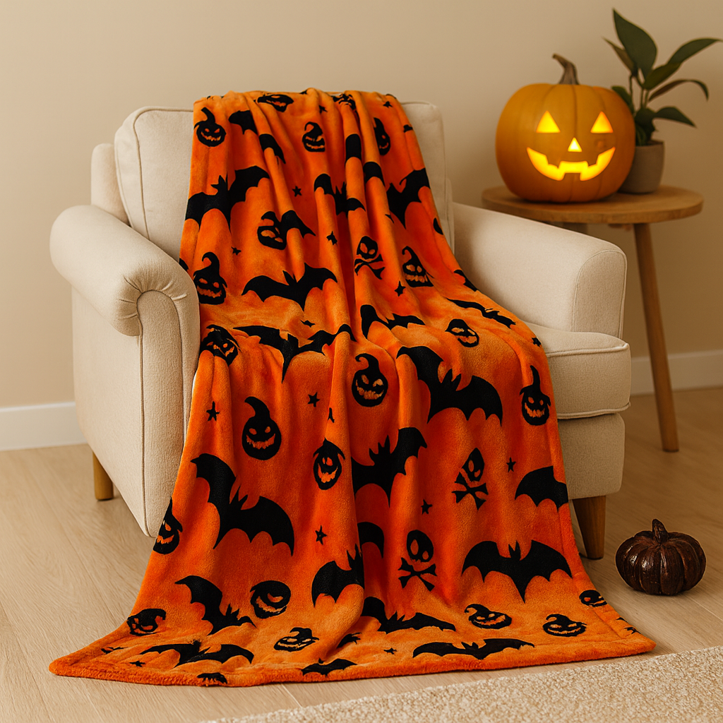 Halloween Dekoration Wurfdecke Totenkopf Orange - BerlinGlamour
