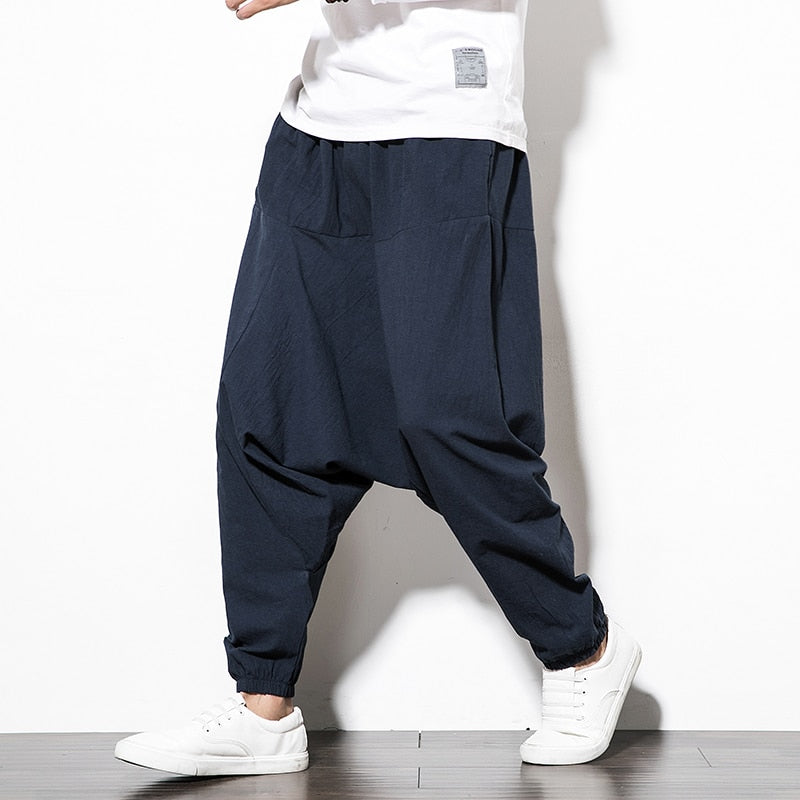Haremshosen - Herren Loose Fit Jogginghose mit Kordelzug-Baggy Blau-S-Chaps Herrenmode