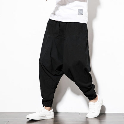 Haremshosen - Herren Loose Fit Jogginghose mit Kordelzug-Baggy Schwarz-S-Chaps Herrenmode