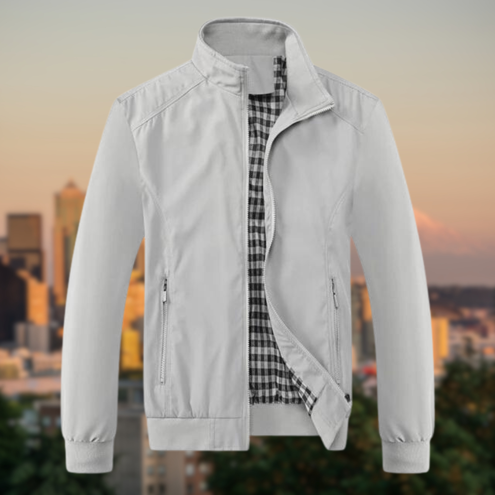 Harrington-Jacke | Mit Reißverschluss | Leicht | Winddicht | Herrenjacke-Hellgrau-S-Chaps Herrenmode