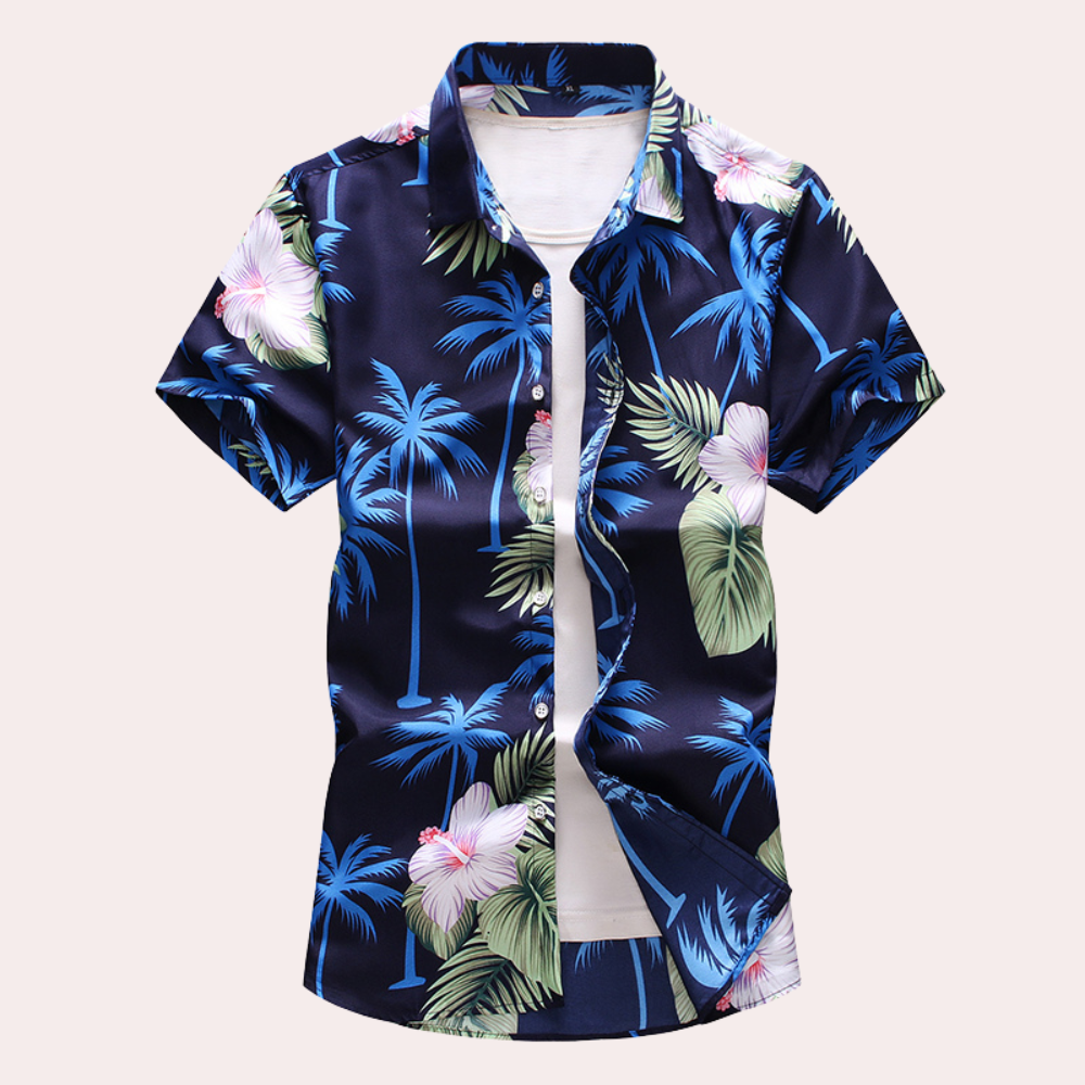 Hawaiihemd | Bedruckt | Mit Knöpfen | Kurzarmhemd | Sommerhemd für Männer-Marineblau-S-Chaps Herrenmode