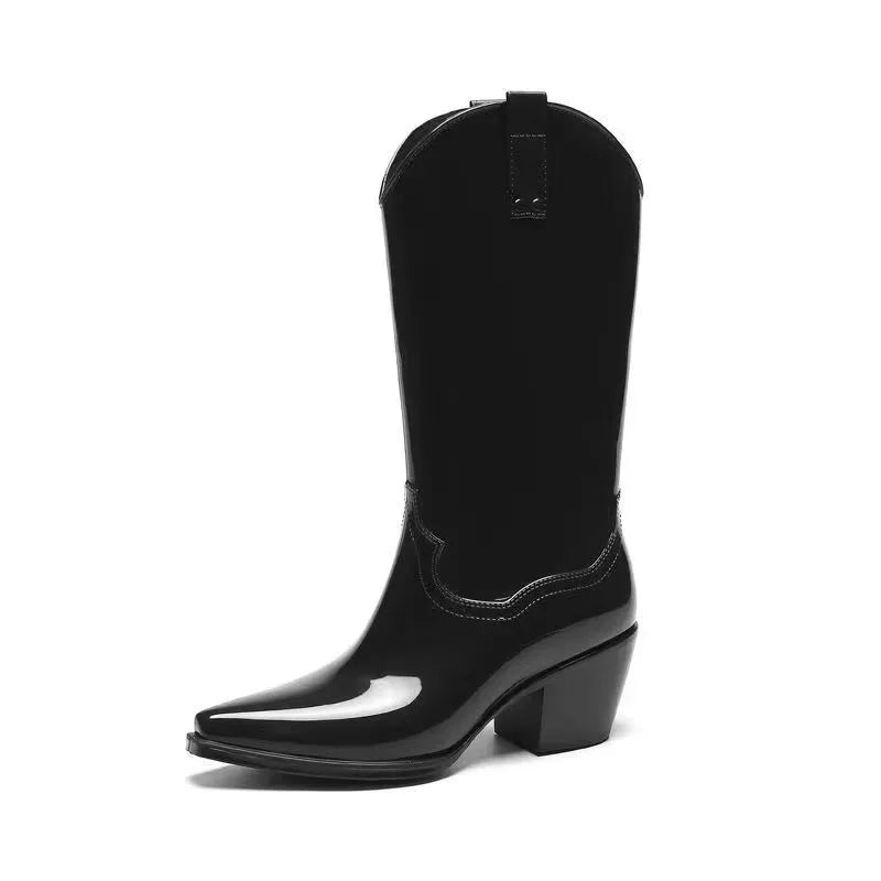 Western-Stiefel Damen Wasserdicht Glänzend mit Absatz - BerlinGlamour