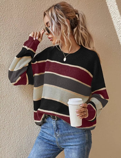 Weicher Oversize Pullover Gestreift Groß