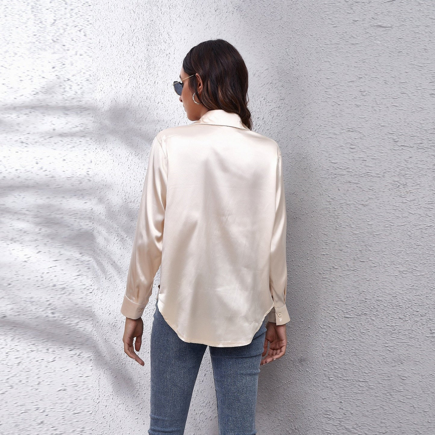 Damenbluse Satin Locker Geschnitten Sommerbluse Büro