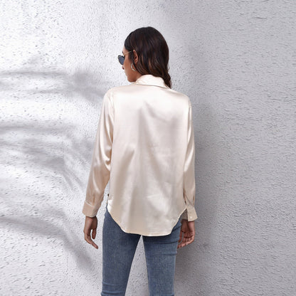 Damenbluse Satin Locker Geschnitten Sommerbluse Büro