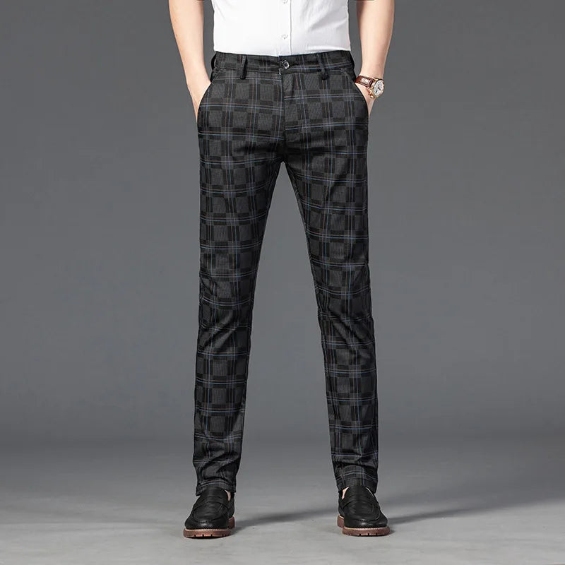 Herren Slim Fit Hosen Maßgeschneidert Kariert Elegant