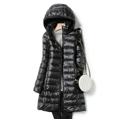Lange Daunenjacke Damen Ultraleicht Warm - BerlinGlamour