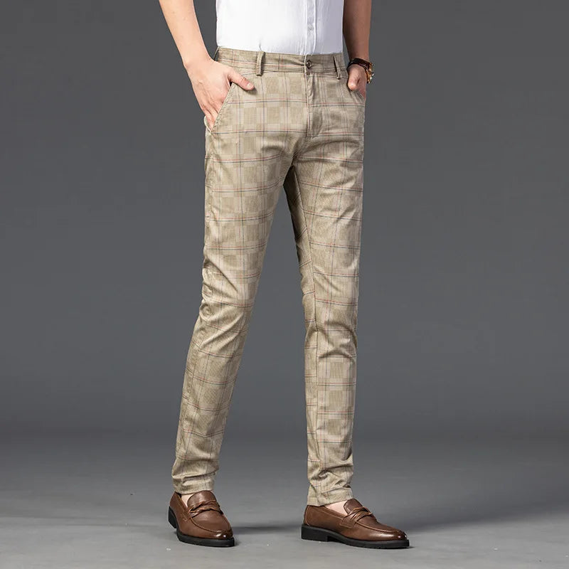Herren Slim Fit Hosen Maßgeschneidert Kariert Elegant