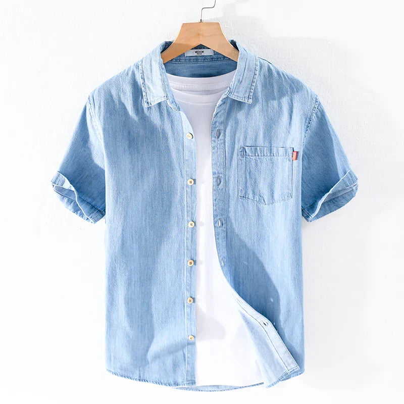 Baumwoll-Herrenhemd Denim Blau Modern