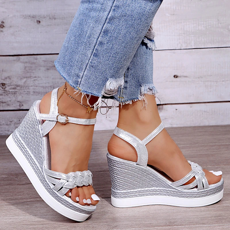 Hohe Wedges Sandalen Damen Schick