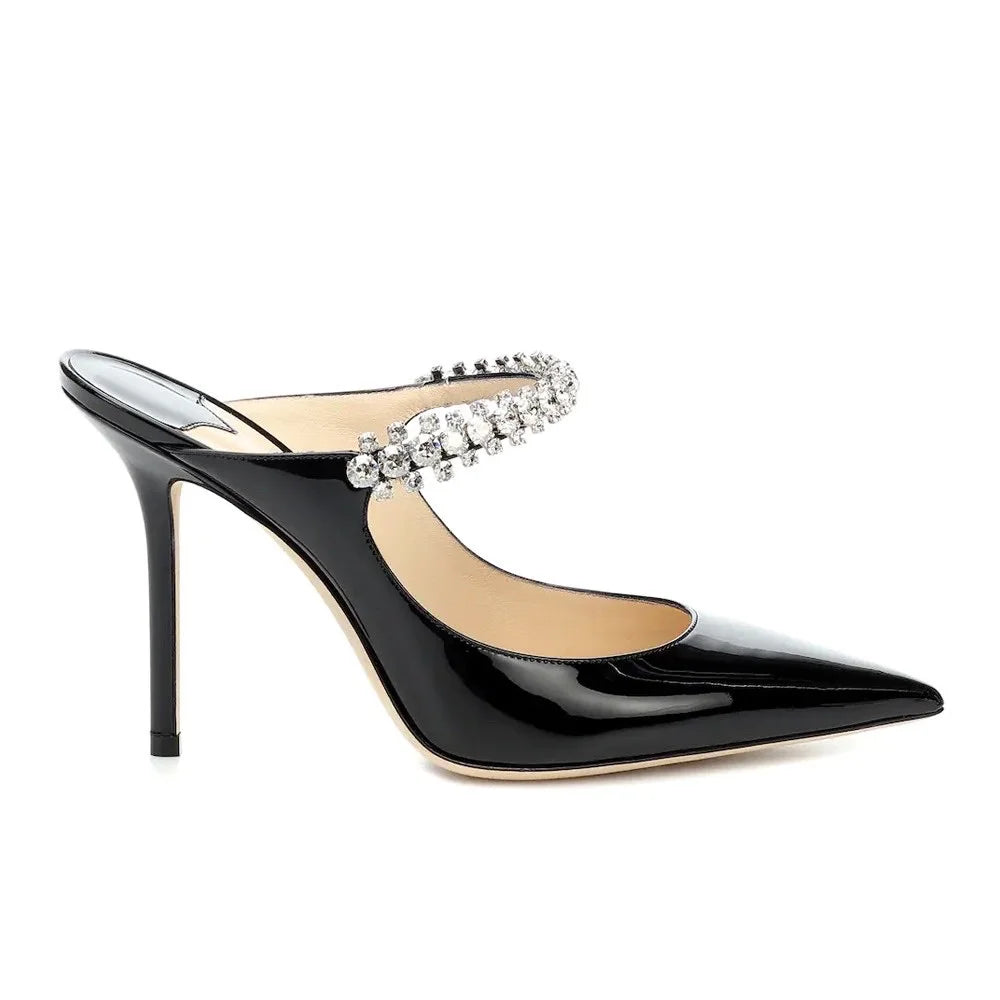 Vegan Pumps Luxus Lackleder Schuhe mit Kristall Details - BerlinGlamour