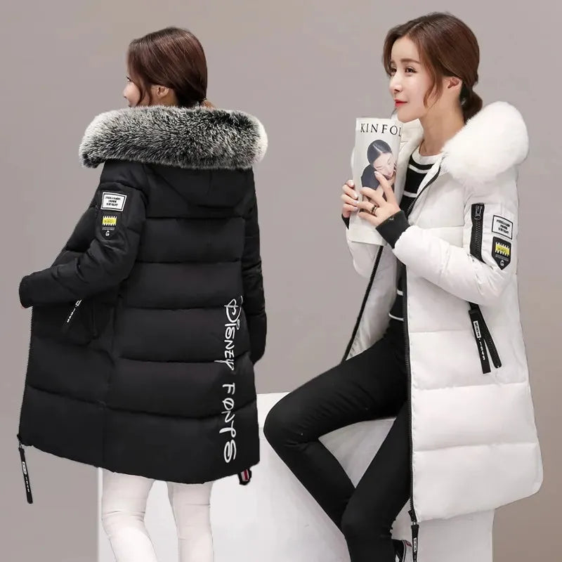 Damen Steppjacke Pelzkragen Warm mit Kapuze