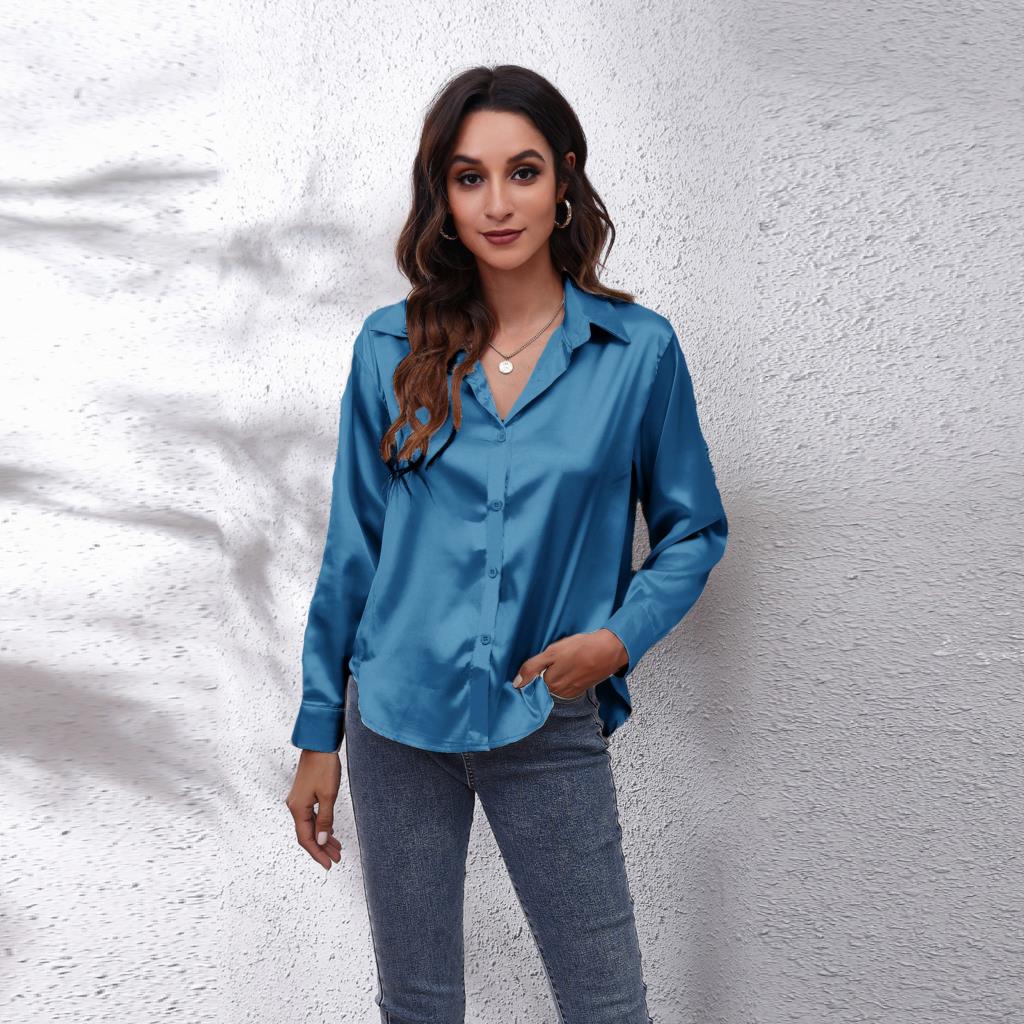 Damenbluse Satin Locker Geschnitten Sommerbluse Büro - BerlinGlamour