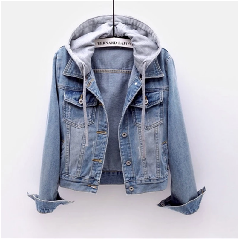 Damen Denim Jacke mit abnehmbarer Kapuze Modern - BerlinGlamour