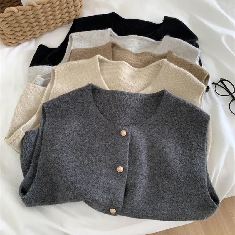 Damen Strickjacke Ärmellos Knopfverschluss Modern