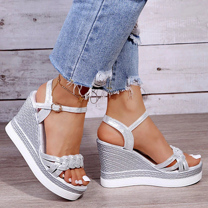 Hohe Wedges Sandalen Damen Schick