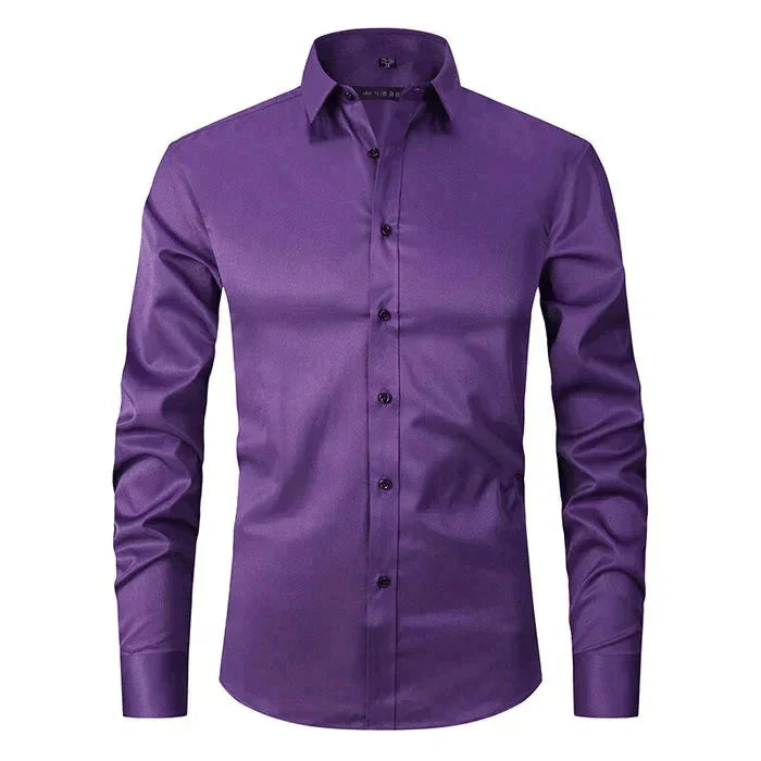 Hemd | Knitterfrei | Stretch | Button-Up Hemd | Herrenhemden-Lila (Schwarzer Knopf)-XS-Chaps Herrenmode