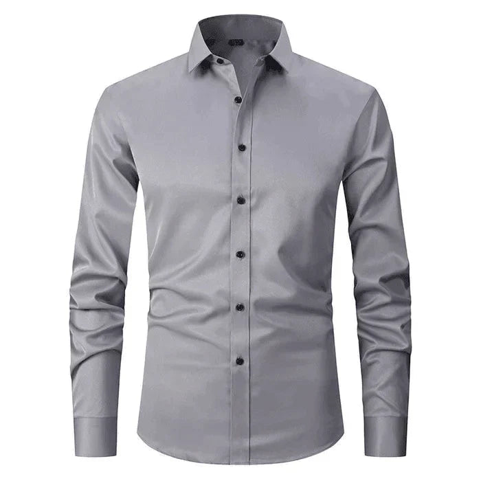 Hemd - Langarm - Stretchig - Bügelfreies Hemd - Herrenhemd-Grau-S-Chaps Herrenmode