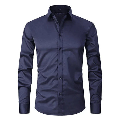 Hemd - Langarm - Stretchig - Bügelfreies Hemd - Herrenhemd-Marineblau-S-Chaps Herrenmode