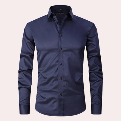 Hemd | Stretch | Bügelfrei | Knopfleiste | Herrenhemden-Marineblau-S-Chaps Herrenmode