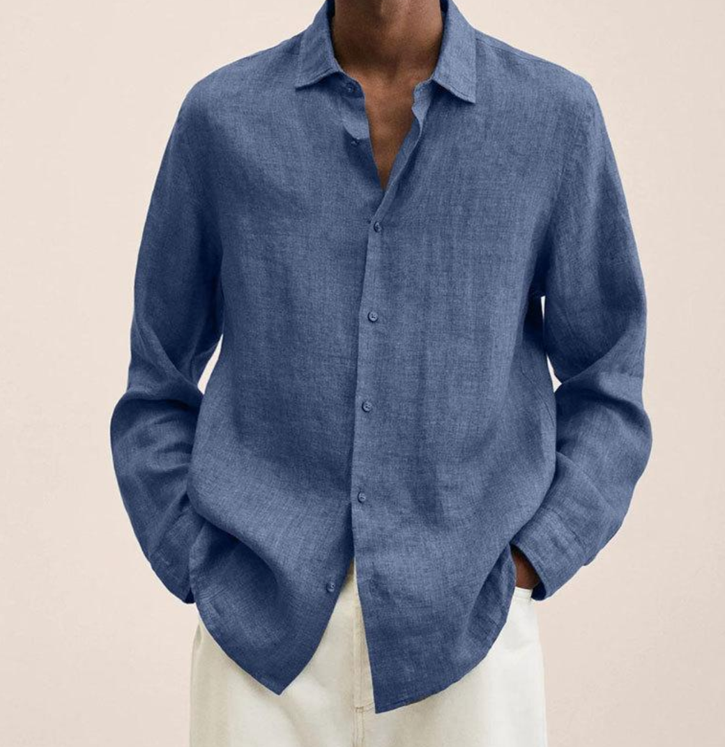 Hemd mit Knopfleiste - Herrenhemd mit Umlegekragen und langen Ärmeln - Loose Fit-Blau-XS-Chaps Herrenmode