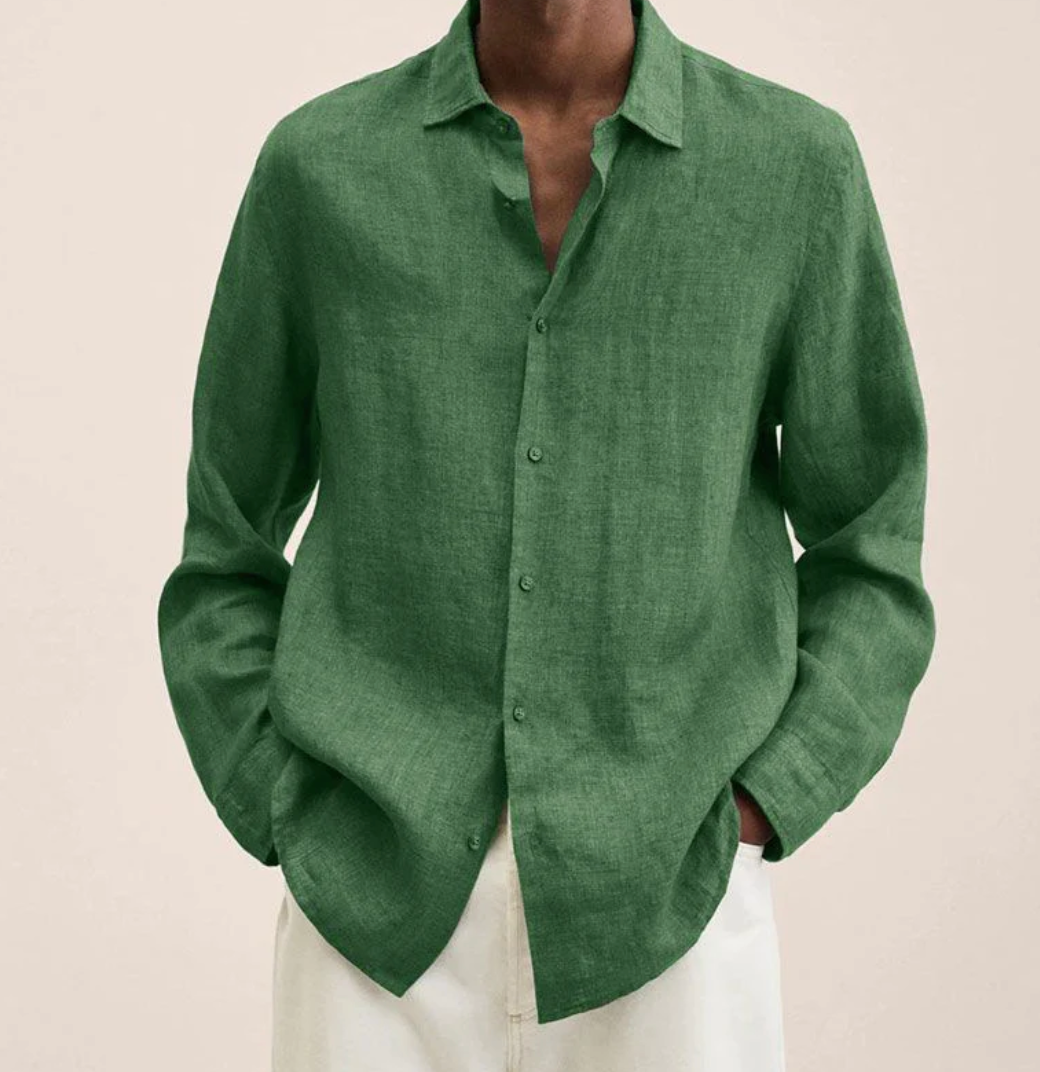 Hemd mit Knopfleiste - Herrenhemd mit Umlegekragen und langen Ärmeln - Loose Fit-Hellgrün-XS-Chaps Herrenmode