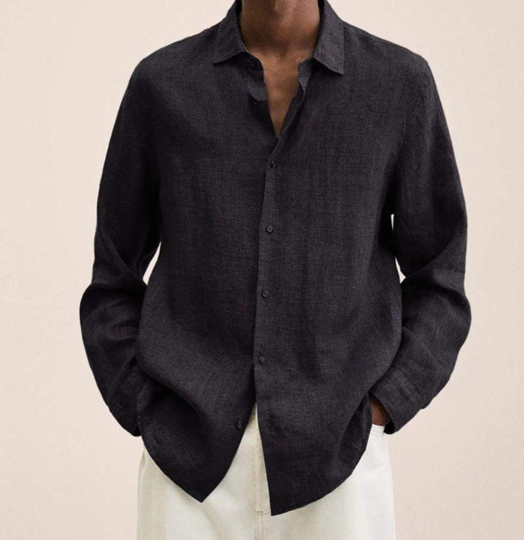 Hemd mit Knopfleiste - Herrenhemd mit Umlegekragen und langen Ärmeln - Loose Fit-Schwarz-XS-Chaps Herrenmode