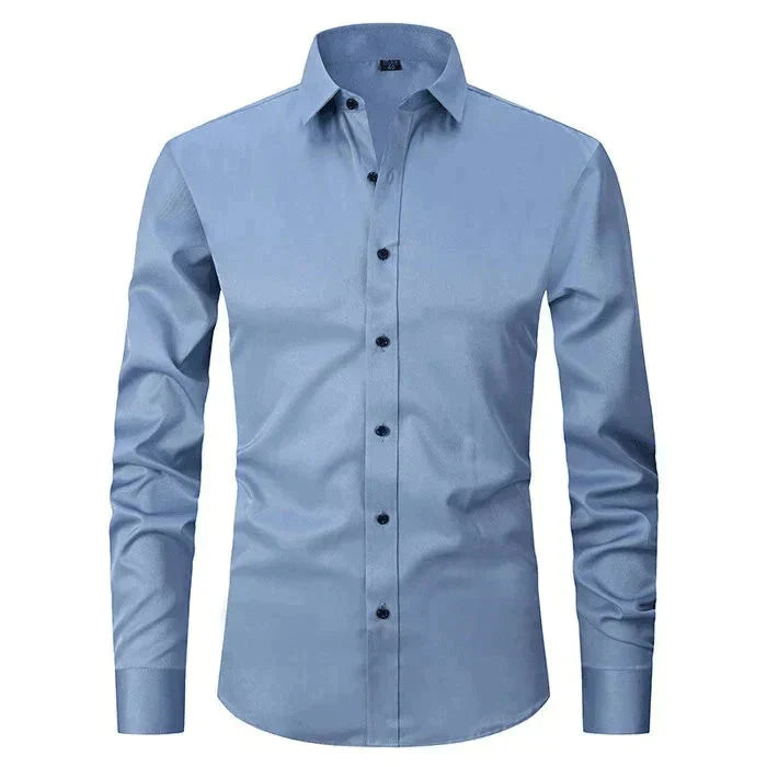 Hemd mit Knopfleiste - Langärmeliges Stretch-Hemd für Männer-Blau (Schwarzer Knopf)-XS-Chaps Herrenmode