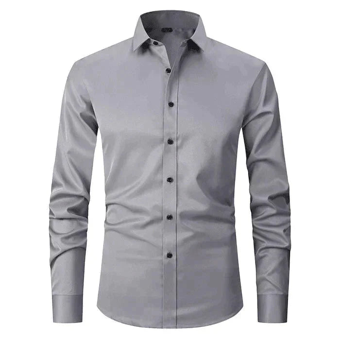 Hemd mit Knopfleiste - Langärmeliges Stretch-Hemd für Männer-Grau-weiß-XS-Chaps Herrenmode