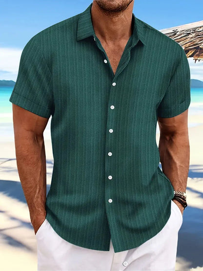 Hemd mit kurzen Ärmeln - Knopfleiste - Umlegekragen - Sommerhemd - Herrenhemd-Dunkelgrün-XS-Chaps Herrenmode