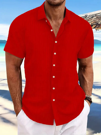 Hemd mit kurzen Ärmeln - Knopfleiste - Umlegekragen - Sommerhemd - Herrenhemd-Rot-XS-Chaps Herrenmode