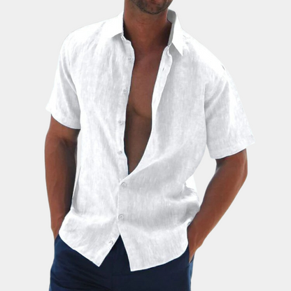 Hemd mit kurzen Ärmeln - Leinenhemd mit Kragen und Knopfleiste für Männer-Chaps Herrenmode