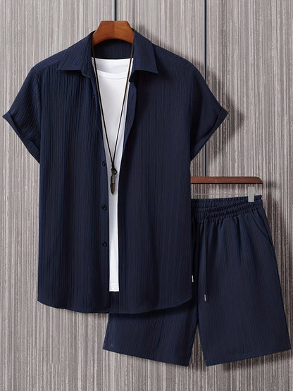 Herren Shorts Hemd Set Kurzarm Mit Knöpfen Zweiteilig - BerlinGlamour