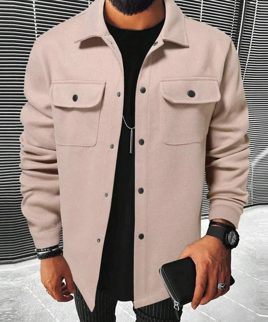 Hemdjacke - Warmes Langarm-Knopfleisten-Überhemd für Männer-Dunkelbeige-XS-Chaps Herrenmode