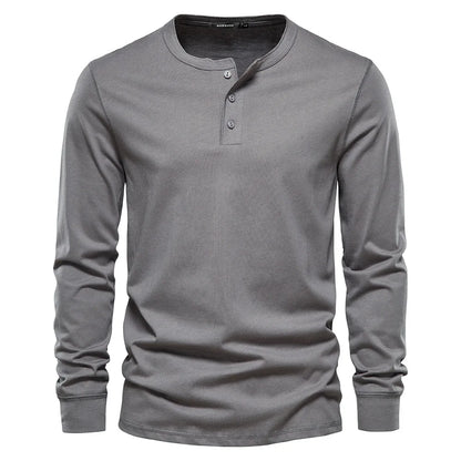 Henley Shirt | Einfarbig | Knopfleiste | Langarm T-Shirt | Herrenbekleidung-Dunkelgrau-S-Chaps Herrenmode