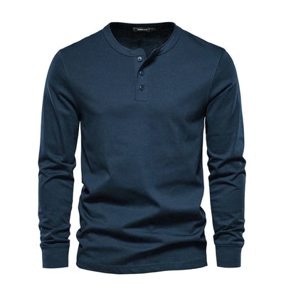 Herren Langarmshirt Einfarbig Knopfleiste Henley Style - BerlinGlamour