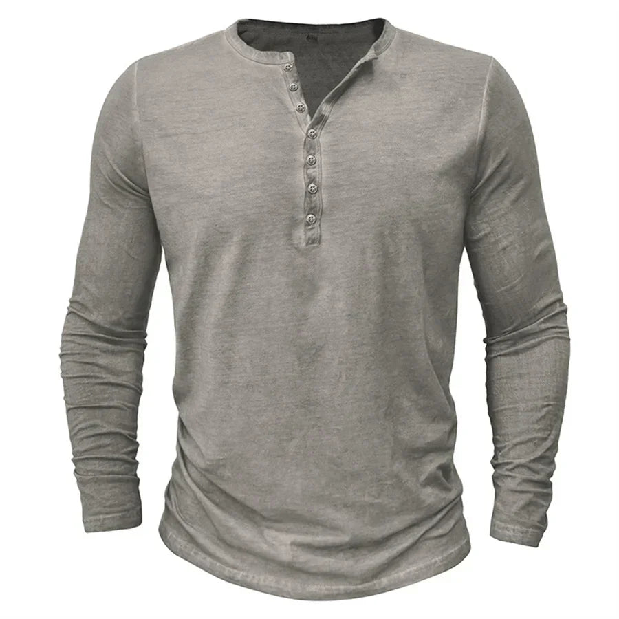 Henley-Shirt | Einfarbig | Knopfleiste am Kragen | Langärmliges T-Shirt | Herrenhemd-Chaps Herrenmode