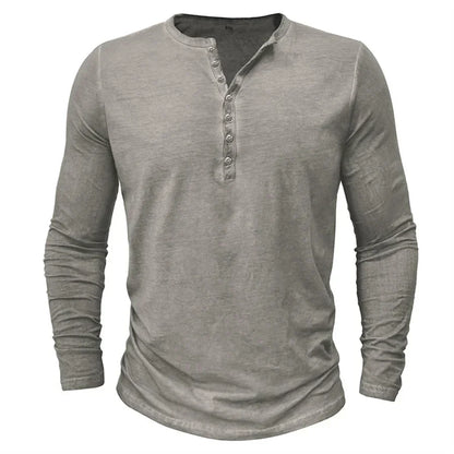 Henley-Shirt | Einfarbig | Knopfleiste am Kragen | Langärmliges T-Shirt | Herrenhemd-Chaps Herrenmode