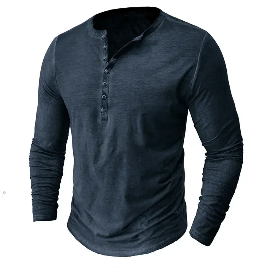 Henley-Shirt | Einfarbig | Knopfleiste am Kragen | Langärmliges T-Shirt | Herrenhemd-Chaps Herrenmode